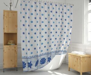 Banyo Perdesi 1x110x200 Tek Kanat Duş Perdesi Halka Hediyeli 4910 Mavi