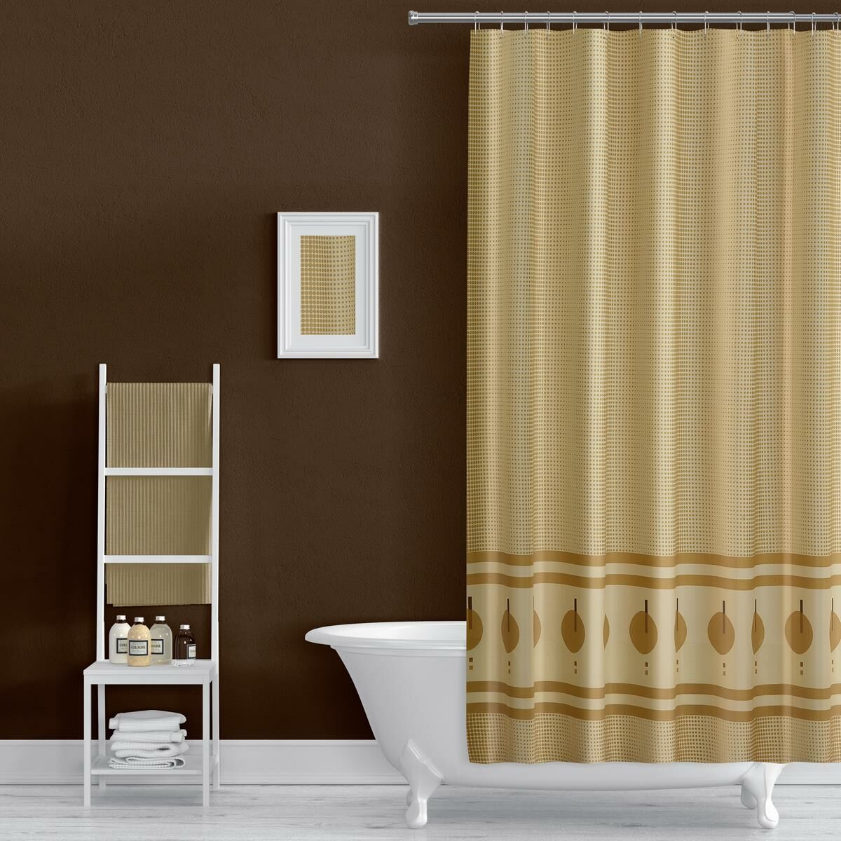 Banyo Perdesi 1x110x200 Tek Kanat Duş Perdesi Halka Hediyeli 5030 Kahverengi