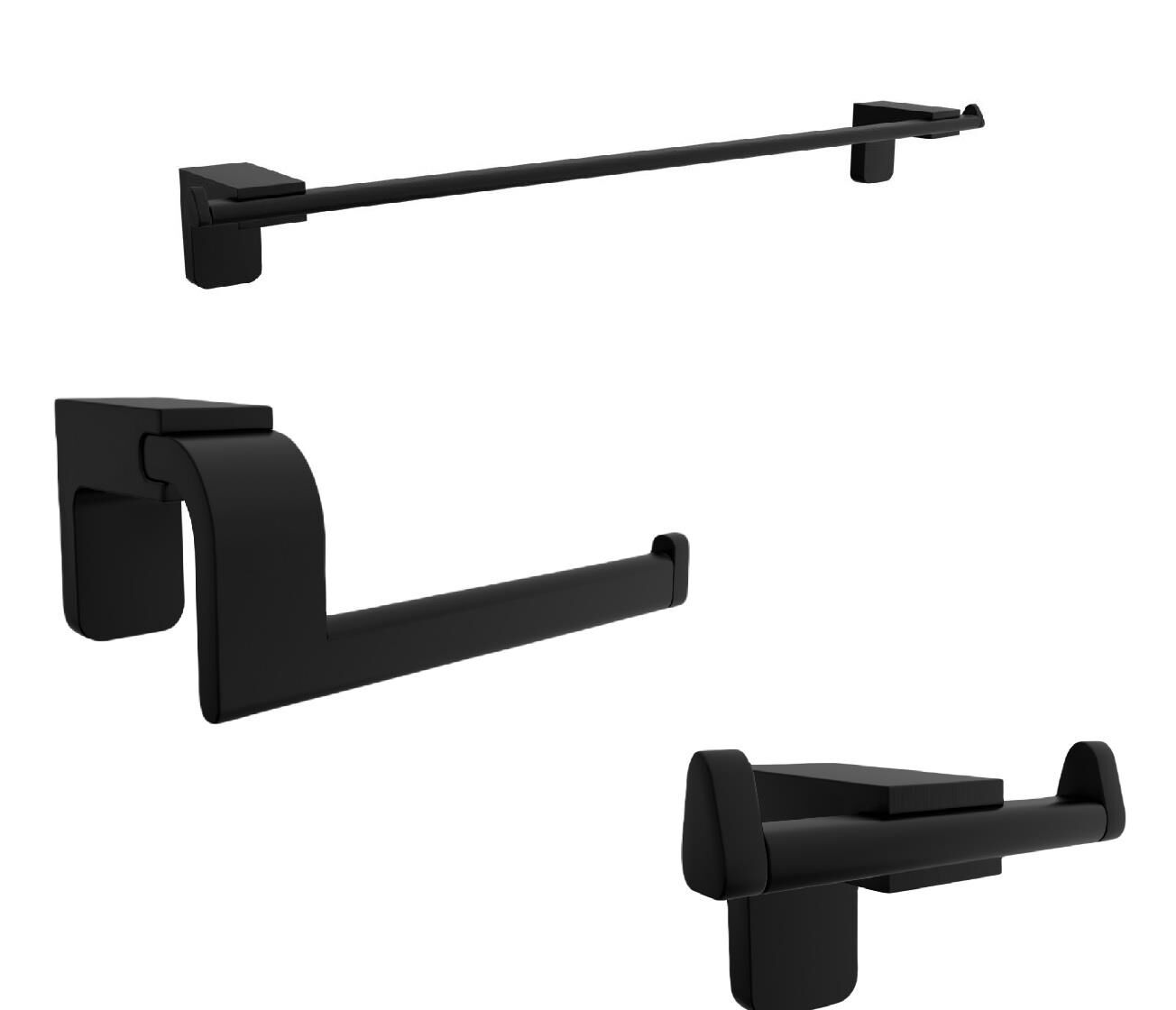 F1 Serisi Siyah Paslanmaz Duvara Monte Uzun Havluluk-Kağıtlık-Bornoz Seti Siyah