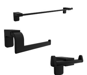 F1 Serisi Siyah Paslanmaz Duvara Monte Uzun Havluluk-Kağıtlık-Bornoz Seti Siyah