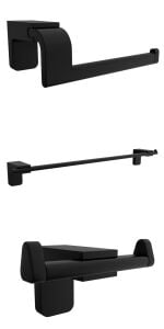 F1 Serisi Siyah Paslanmaz Duvara Monte Uzun Havluluk-Kağıtlık-Bornoz Seti Siyah