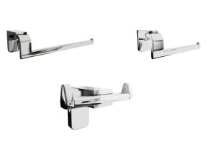 F1 Serisi Krom Paslanmaz Havluluk ve Açık Tuvalet Kağıtlık Ve Bornoz Askısı Seti Banyo Seti