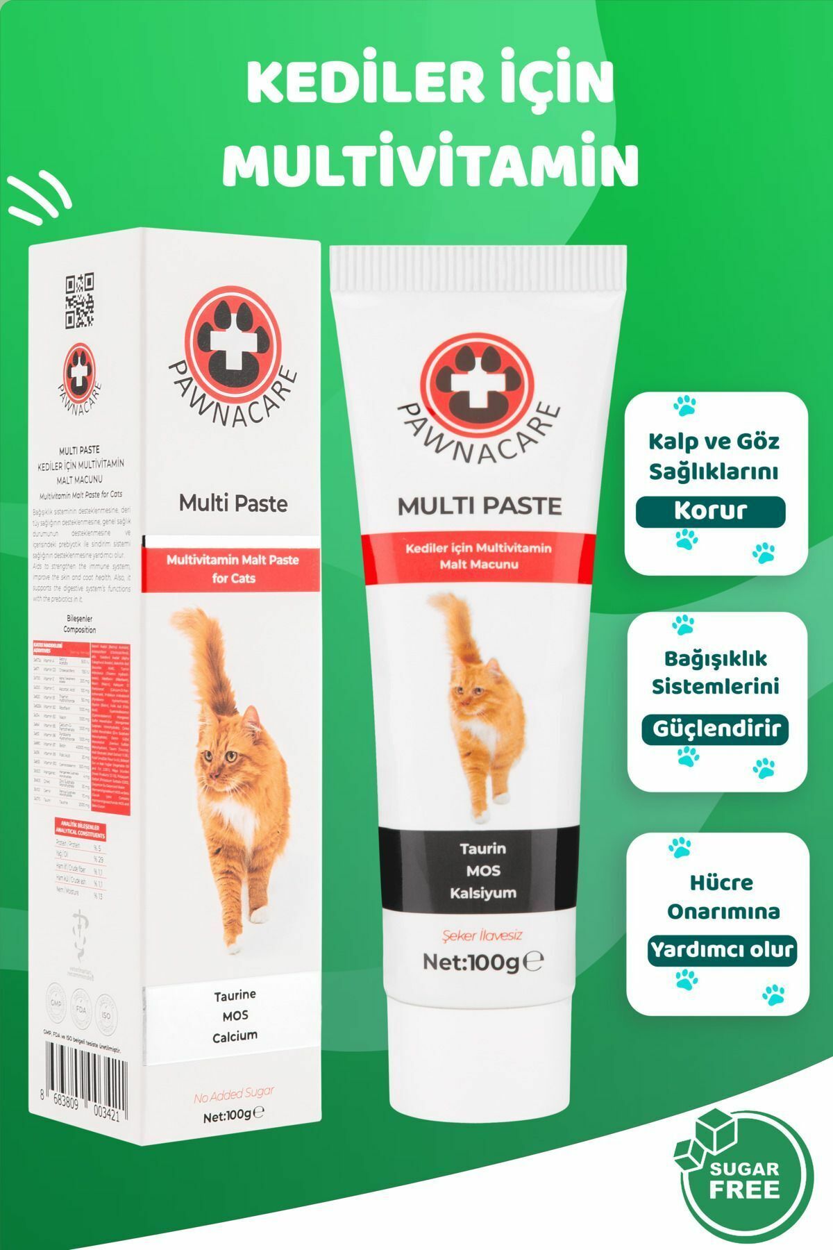 Multi Paste Kedi Multivitamini Malt Macunu Taurin Mos Kalsiyum Yepyeni Güçlü Formül 100g