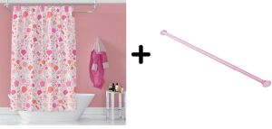 Zethome Banyo Duş Perdesi 6811 180x200 Perde Borusu Askı Aparatı Pembe 160x260 Hediyeli