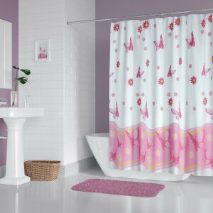 Zethome Banyo Duş Perdesi 6020 180x200 Perde Borusu Askı Aparatı Pembe 160x260 Hediyeli