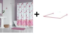 Banyo Perdesi 6020 1x180x200, Perde Borusu Askı Aparatı Köşe Boru Pembe Hediyeli, Duş Perdesi Seti