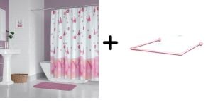 Banyo Perdesi 6020 1x180x200, Perde Borusu Askı Aparatı Köşe Boru Pembe Hediyeli, Duş Perdesi Seti