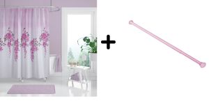 Zethome Banyo Duş Perdesi 7359 180x200 Perde Borusu Askı Aparatı Pembe 160x260 Hediyeli