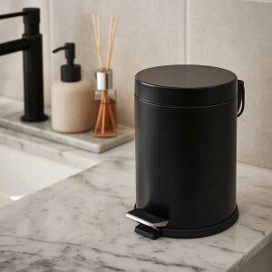 Paslanmaz Kapaklı Banyo Çöp Kovası Ofis Çöp Kovası 3 Lt Siyah
