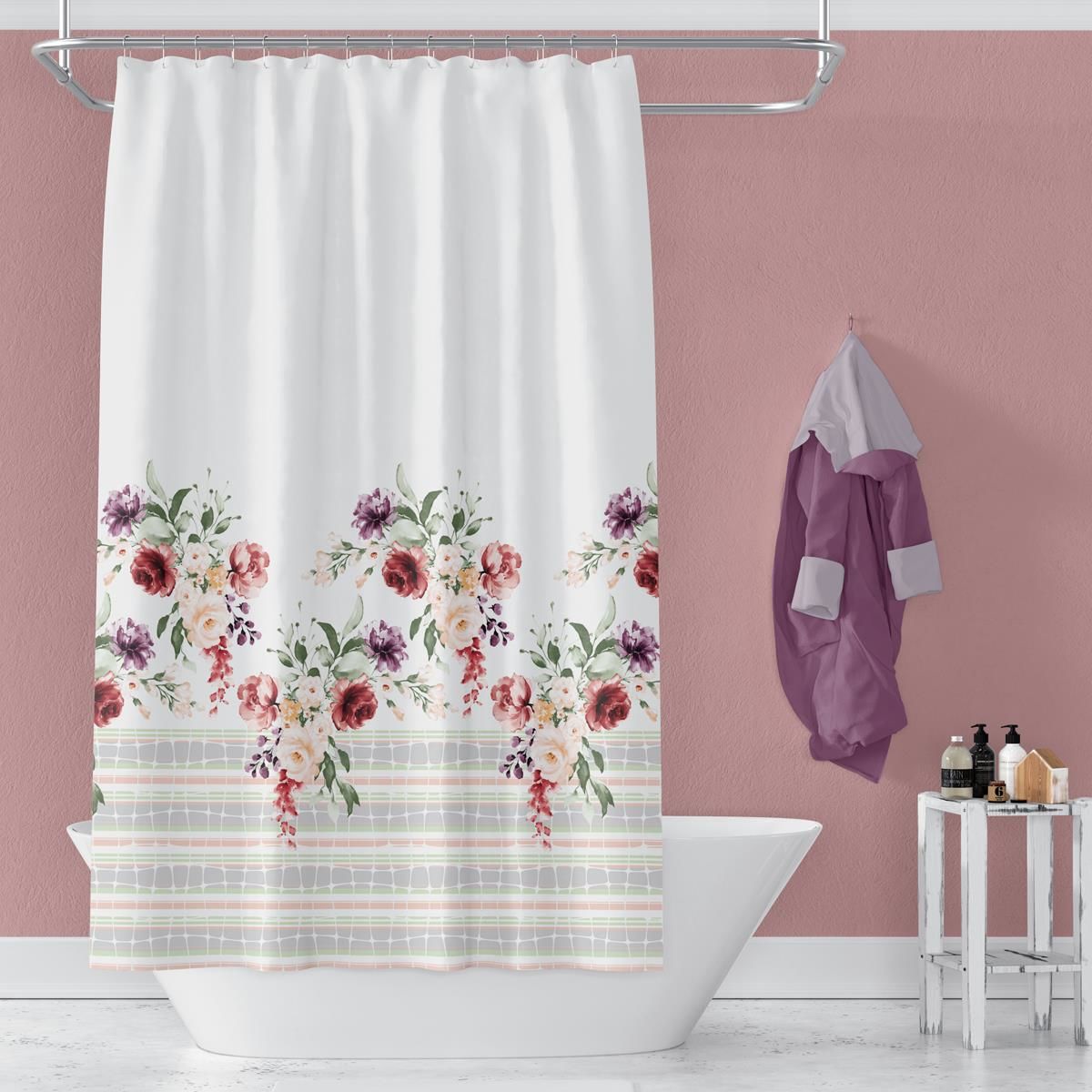 Banyo Perdesi 2x100x200 Çift Kanat Duş Perdesi Halka Hediyeli 11237