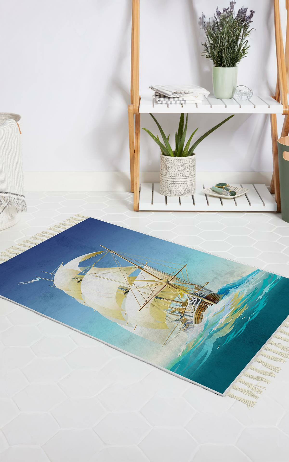 Banyo Halısı Dijital Baskılı Banyo Paspası 50x80 Polyester Kaymaz Tabanlı Duş Paspası Ship