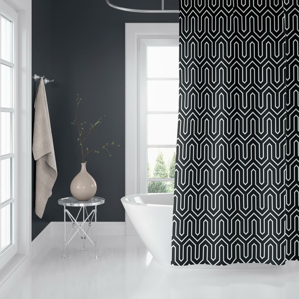 Banyo Perdesi 2x120x200 Çift Kanat Duş Perdesi Halka Hediyeli 1076