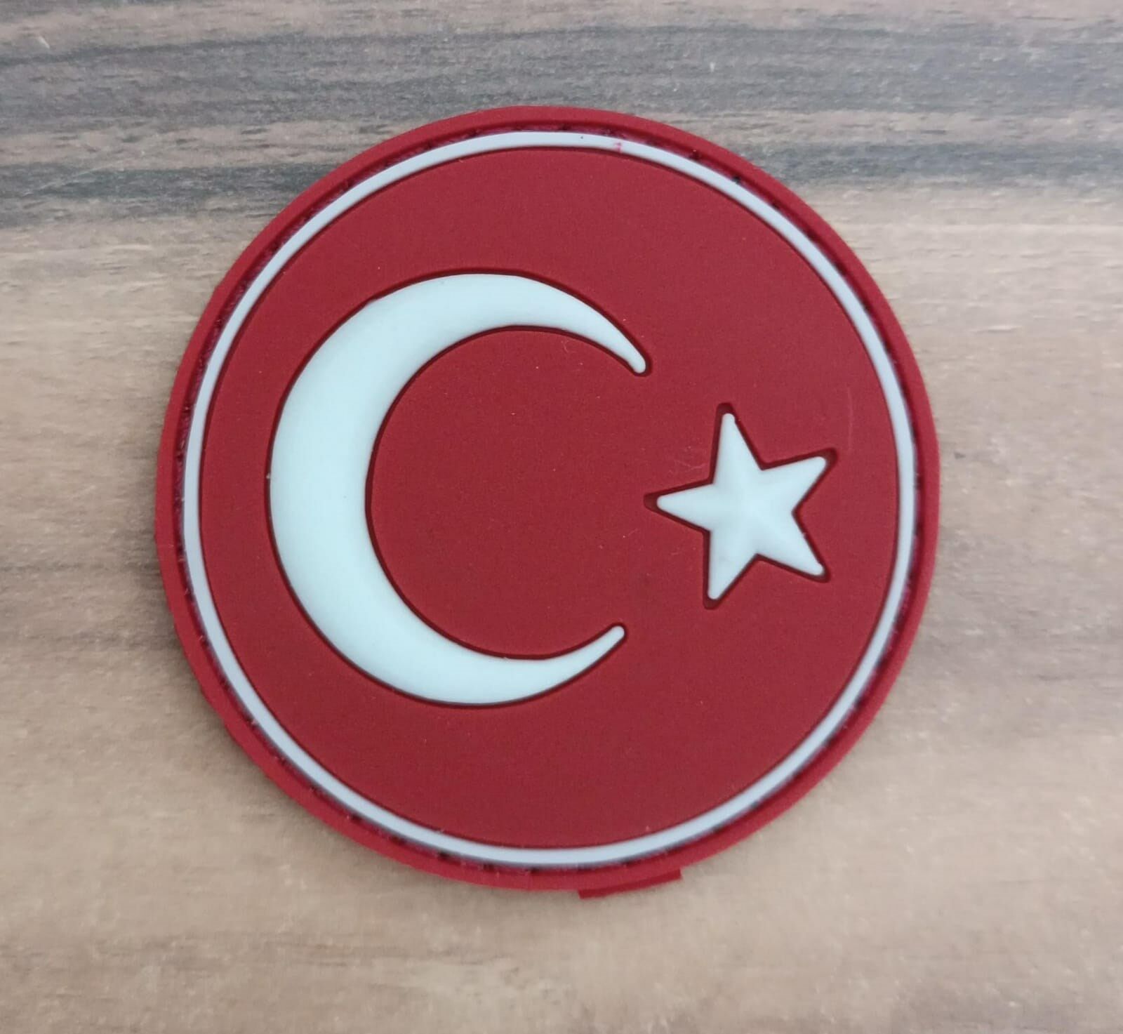 Yuvarlak Türk Bayrağı Kırmızı Plastik Patch