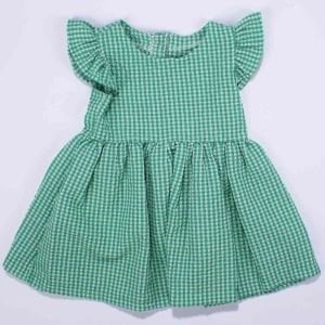 Kız Çocuk Yeşil Pitikare Gofre Fırfırlı Elbise