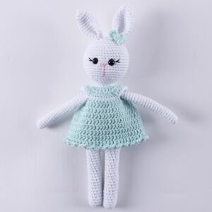 Amigurumi Yeşil Elbiseli Tavşan Diş Kaşıyıcı Emzik Askısı 3'lü Set