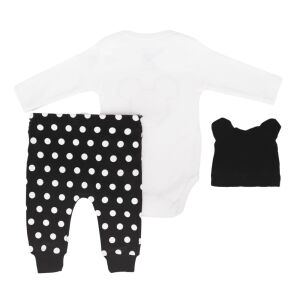 Kız Bebek Beyaz Siyah Puanlı Minili Fiyonklu Bereli 3'lü Takım