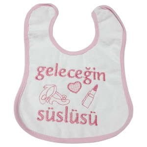 Geleçeğin Süslüsü  Yazılı Pembe Biyeli Su Geçirmez Kız Bebek Önlük