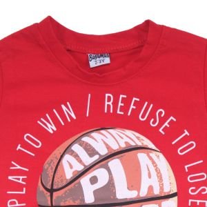 Erkek Çocuk Kırmızı Basketbol Topu Baskılı Şortlu 2'li Takım