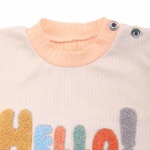 Erkek Bebek Renkli Somon Şortlu Hello Yazılı Fitilli 2'li Takım