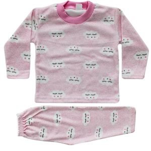 Kız Bebek Bulut Desenli Alt Üst Pembe 2'li Pijama Takım
