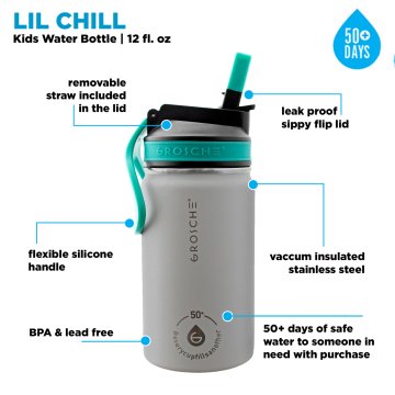 Grosche Lil Chill İzolasyonlu Çocuk Su Matarası Gri 360 ml