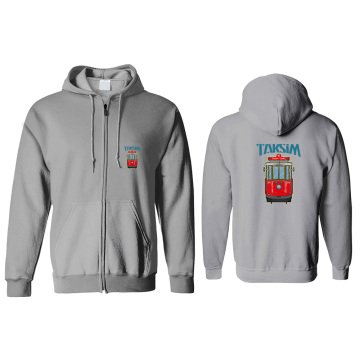 Taksim Kapşonlu Fermuarlı Sweatshirt Ön Arka Baskılı