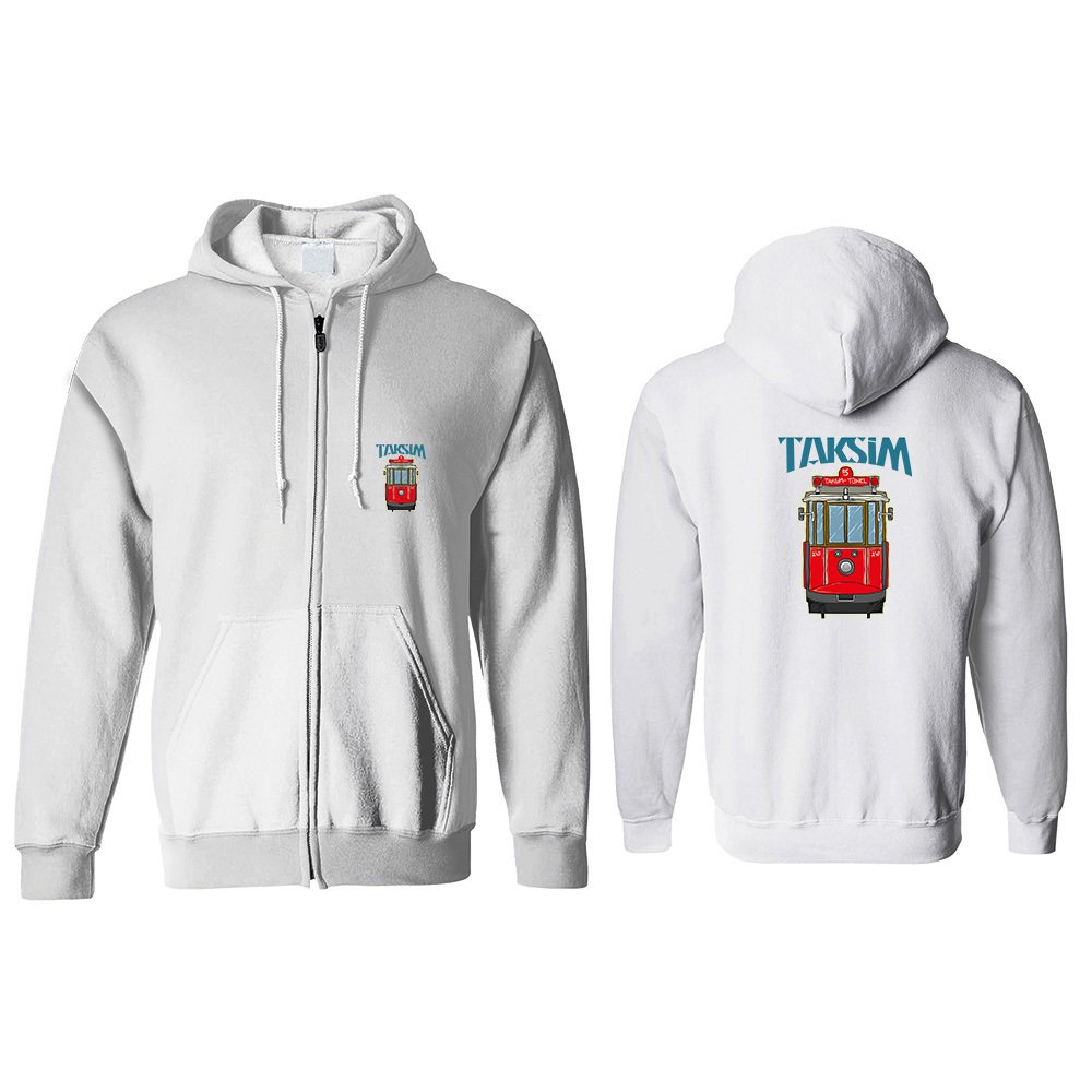 Taksim Kapşonlu Fermuarlı Sweatshirt Ön Arka Baskılı