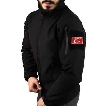 Ay Yıldız Peç'li Siyah Softshell Mont