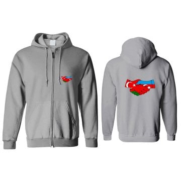 Türkiye Azerbaycan Kapşonlu Fermuarlı Sweatshirt Ön Arka Baskılı