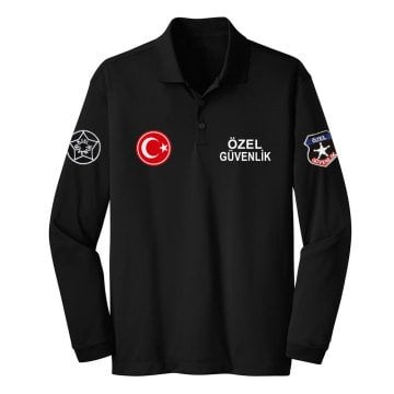 Özel Güvenlik Reflektörlü Askeri Polo Yaka Uzun Kol Tişört Peç'li