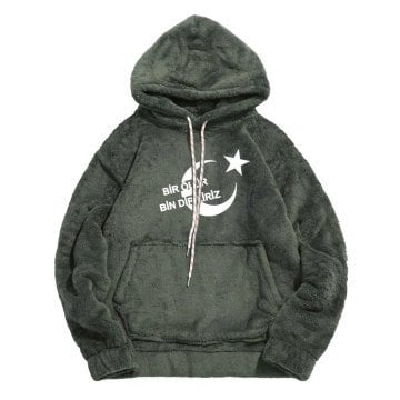 Bir Ölür Bin Diriliriz Welsoft Peluş Kapşonlu Sweatshirt