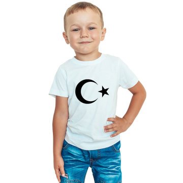 Ay Yıldız Bisiklet Yaka Kısa Kol Çocuk Tişört