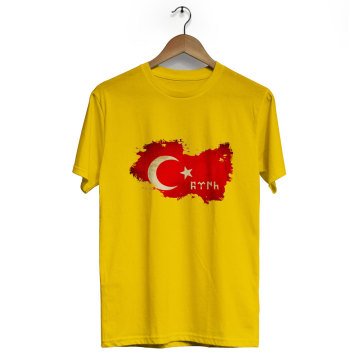 Türk Bayrağı Yazılı Bisiklet Yaka Kısa Kol Tişört