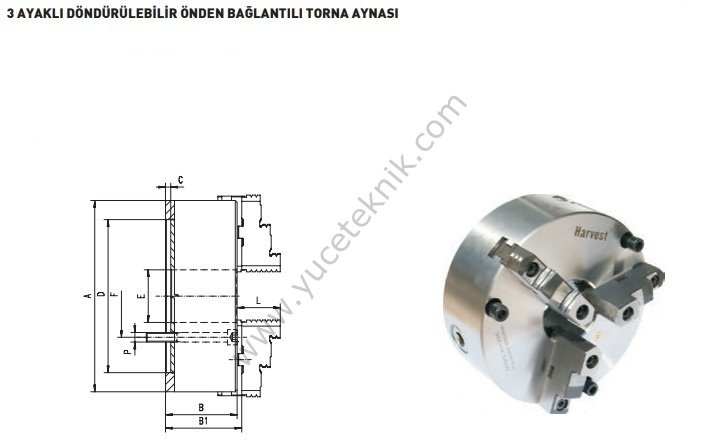 3 Ayaklı Döndürülebilir Önden Bağlantılı Torna Aynası