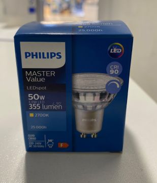 PHILIPS MASTER CRI90 DİMLİ GU10 AMPUL MAS LED spot VLE D 4.8-50W GU10 927 36D