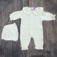 Bebe Yaka-Dört Kat Müslin Kumaş Tulum- 0.3 Ay- Krem Renk