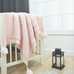 Pembe Petek Örgü Yünlü Battaniye