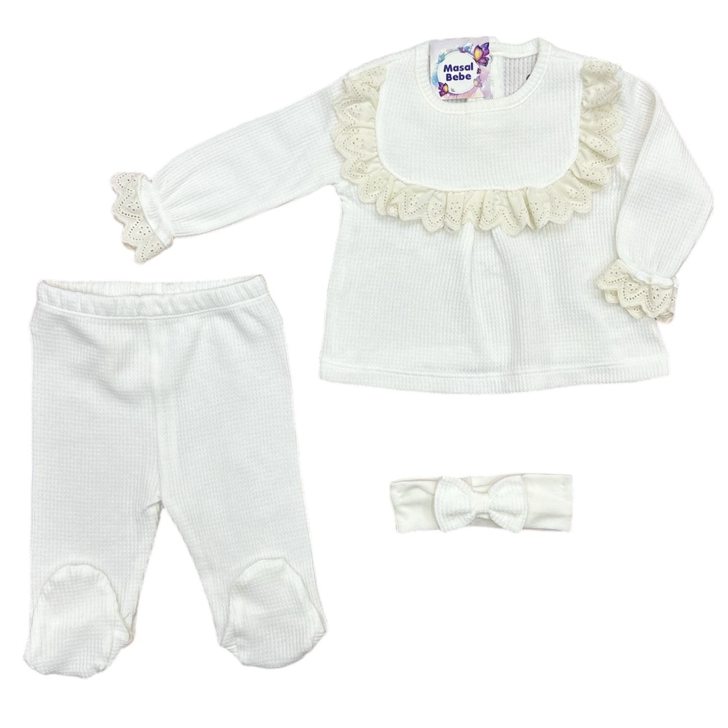 Krem Fisto Detaylı Set- 3 Parça