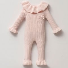 Pembe Fitil Örgülü Triko Tulum