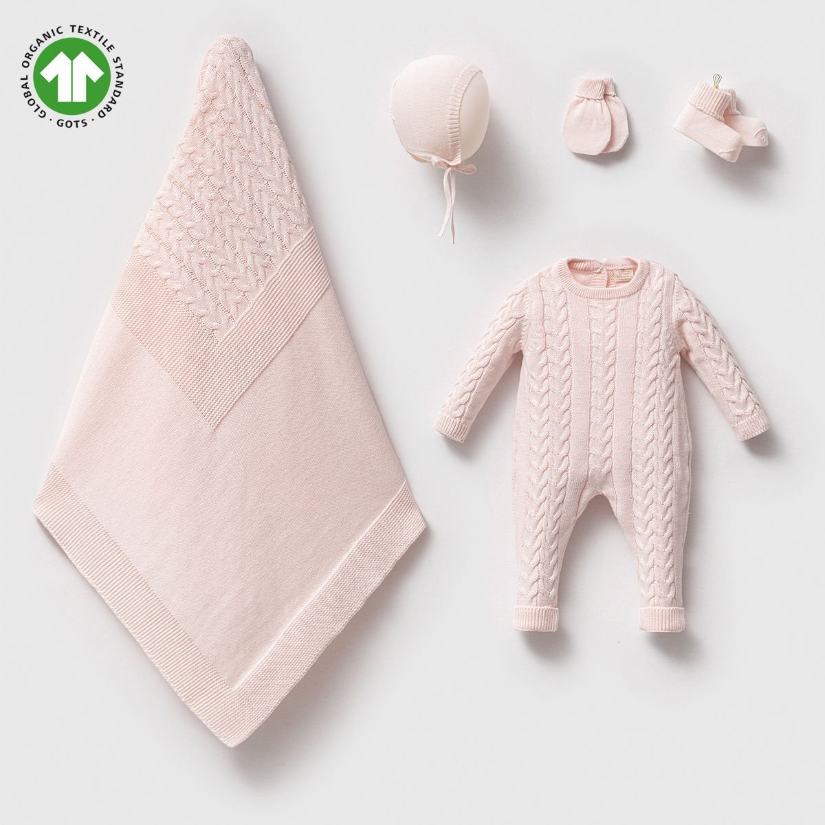 Saç Örgülü Organik Triko Hastane Çıkışı- 5 Parça-Pembe Renk