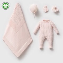 Saç Örgülü Organik Triko Hastane Çıkışı- 5 Parça-Pembe Renk