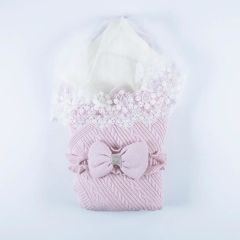 Duvaklı- Yünlü Kundak Battaniye- Pembe Renk