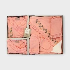 Pembe Çiçek Nakışlı Müslin Kız Hastane Çıkışı- 10 Parça
