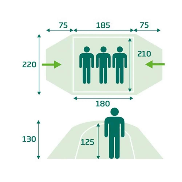 LOAP Axes 3 Kişilik Kamp Çadırı (75+185+75 × 220 × 130 cm
