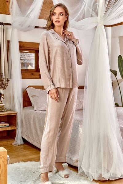 Gömlek Yaka Uzun Kol Pijama Takımı Cossy By Aqua 24138