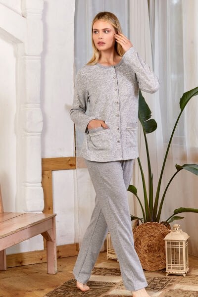 Önden Düğmeli Desenli Pijama Takımı(Geniş Beden Aralığı) Cossy by Aqua  24191