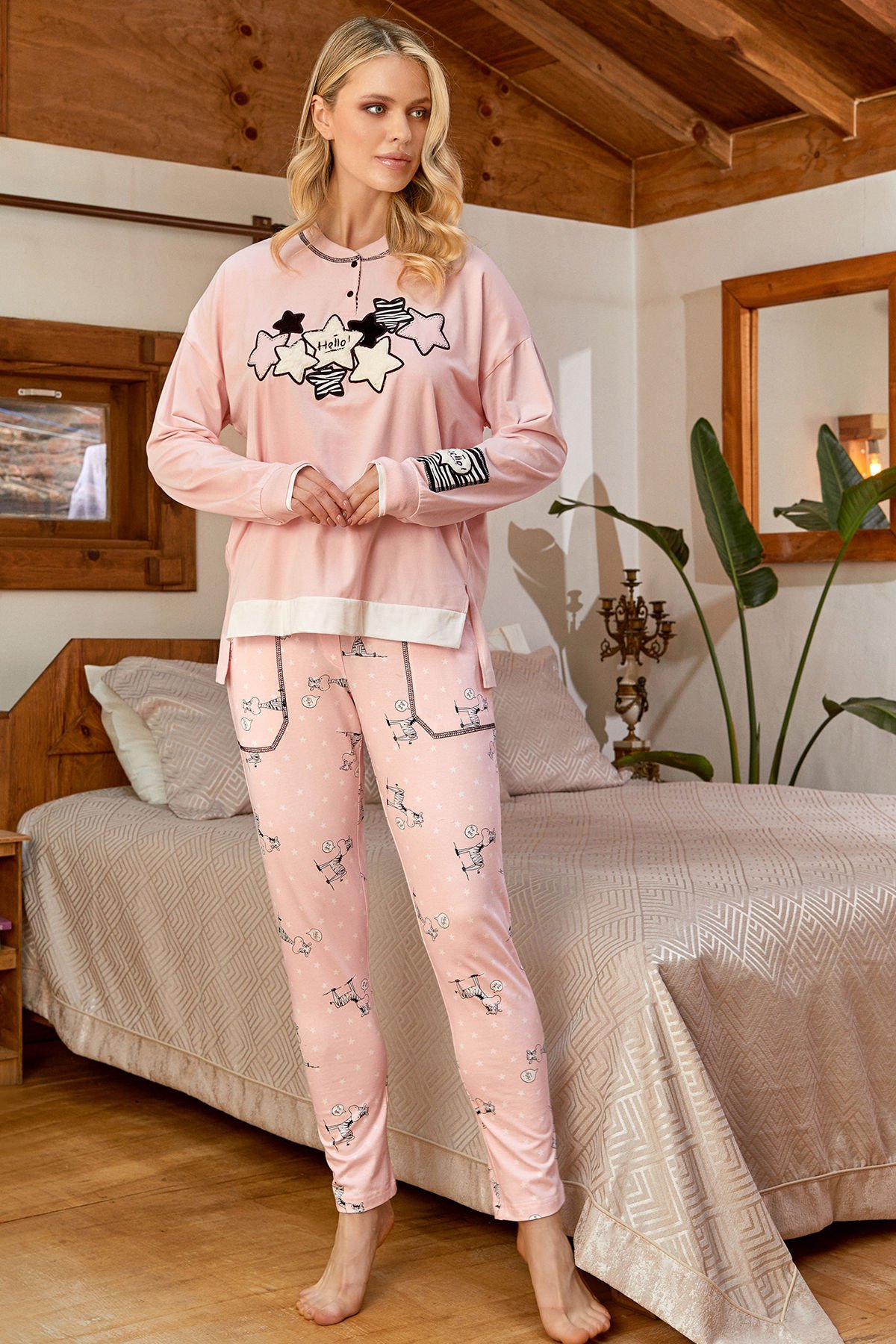 Baskı Detay Pijama Takımı CossybyAqua 24037