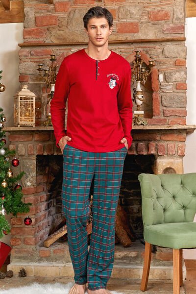Baskı Detaylı Erkek Yeniyıl Pijama Takımı Cossy by Aqua 24423