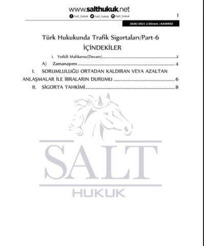 Türk Hukukunda Trafik Sigortaları 2. Dönem Part-6-Konu Anlatım Kitapçığı