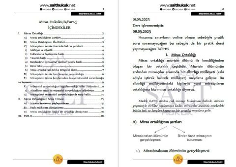 Miras Hukuku Amfi A 2. Dönem Part-5 (2022-2023)-AÜHF-Konu Anlatım Kitapçığı